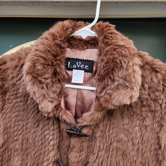 Lavee Brown Knitted Rabbit Fur Vest with Satin lining Large - Picture 6 of 11